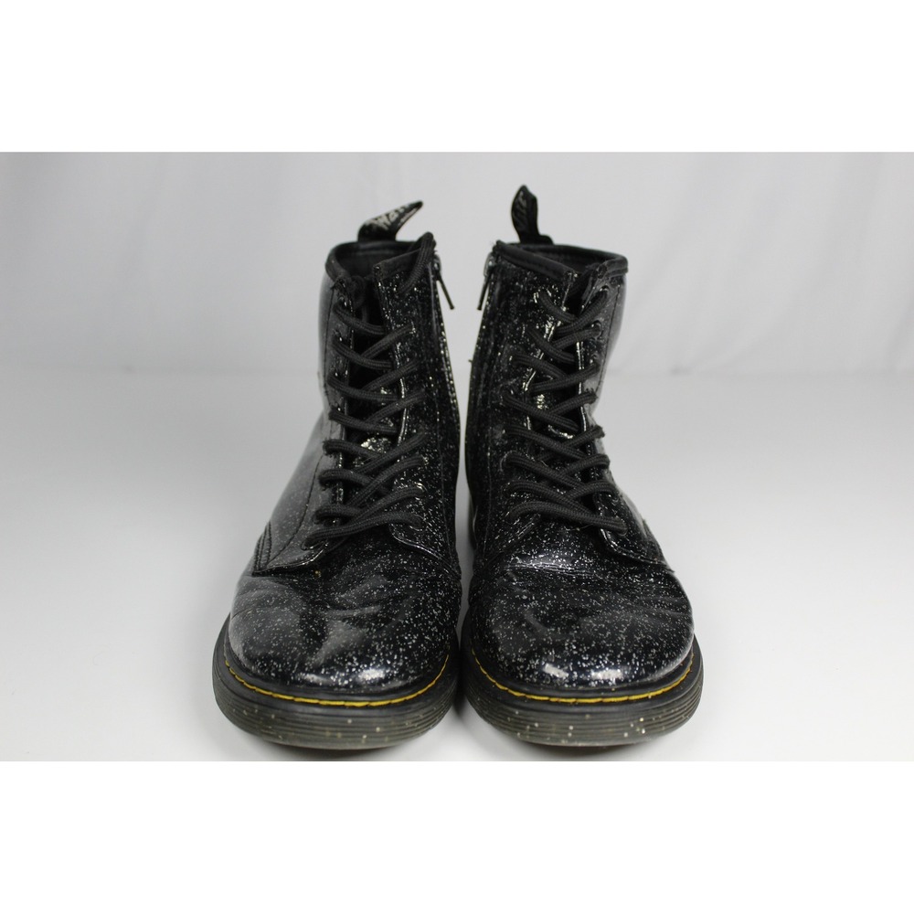 Dr. Martens Delaney Black Glitter Patent Boots Lace Up Side Zip Kids Shoes